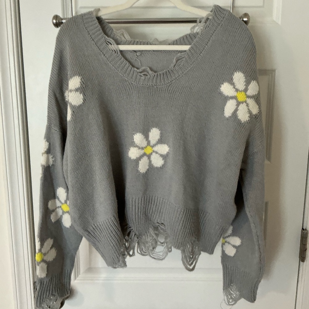 Gray Floral Sweater